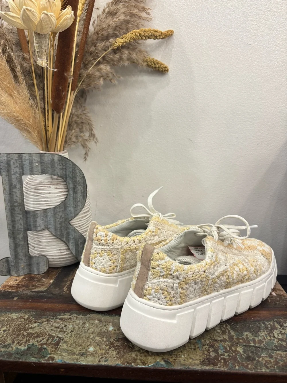 Free People Crochet Platform Sneakers in Cream and White
